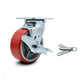 Service Caster 5 Inch Red Poly on Cast Iron Caster with Ball Bearing and Brake/Swivel Lock SCC SCC-30CS520-PUB-RS-TLB-BSL